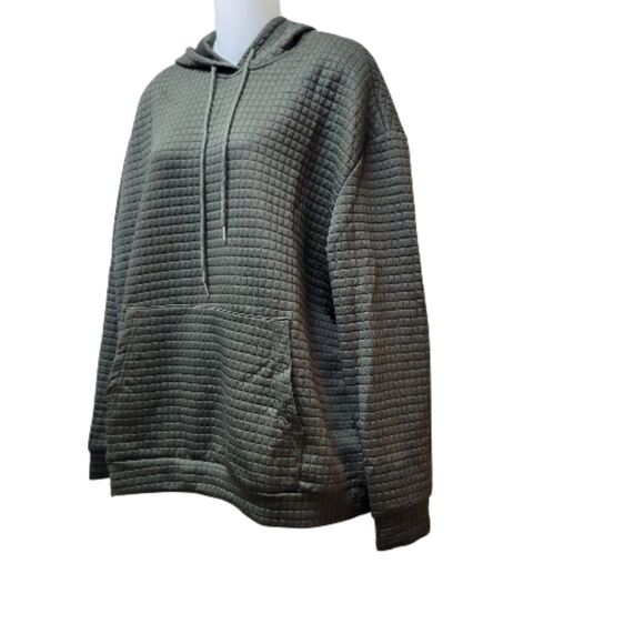 Green Quilted Pullover Long Sleeved Drawstring Hoodie with Kangaroo Pocket NWOT - Picture 5 of 10